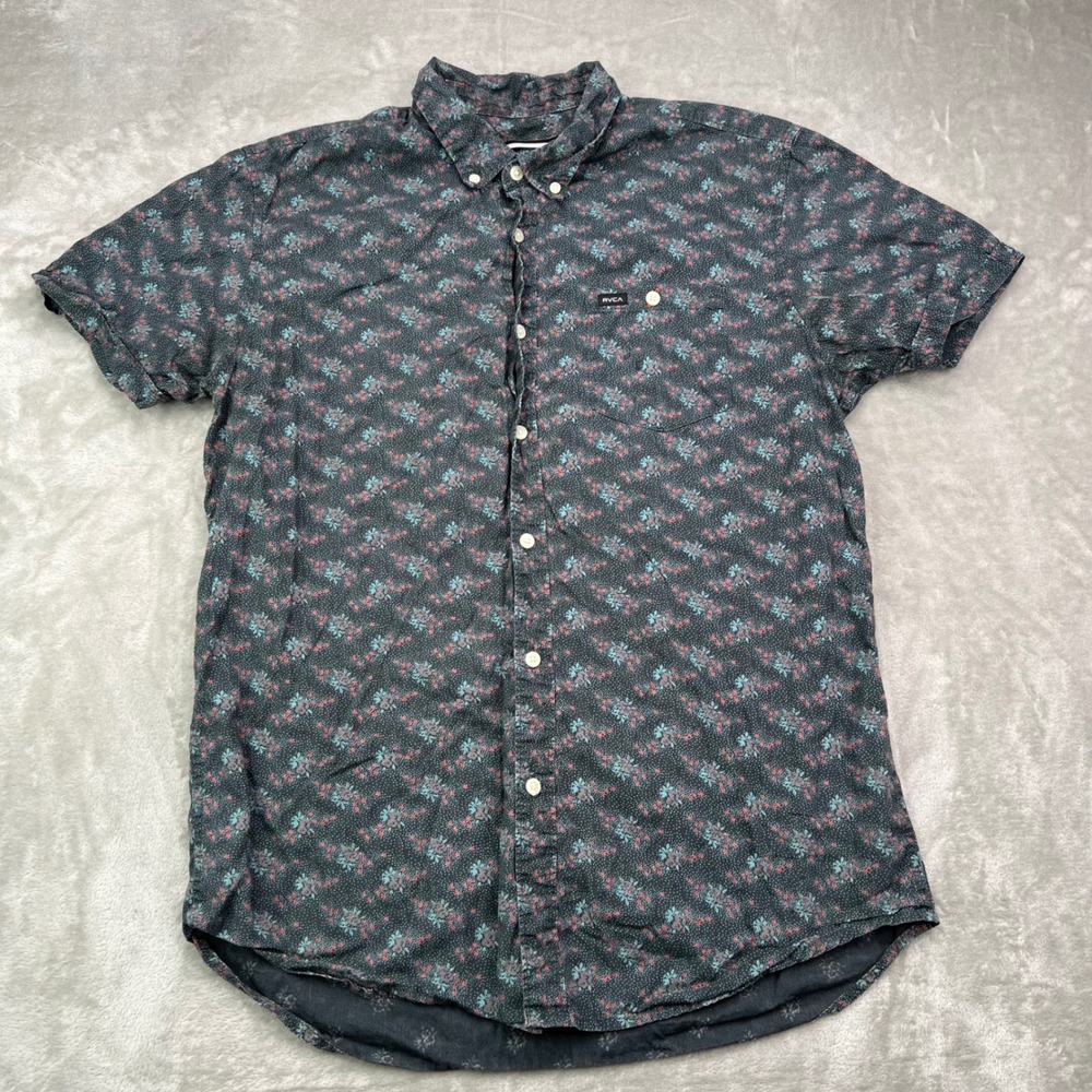RVCA Slim Fit Button Down Shirt Mens Large Polka Dot Floral Button Down Lot of 2 - Picture 5 of 15